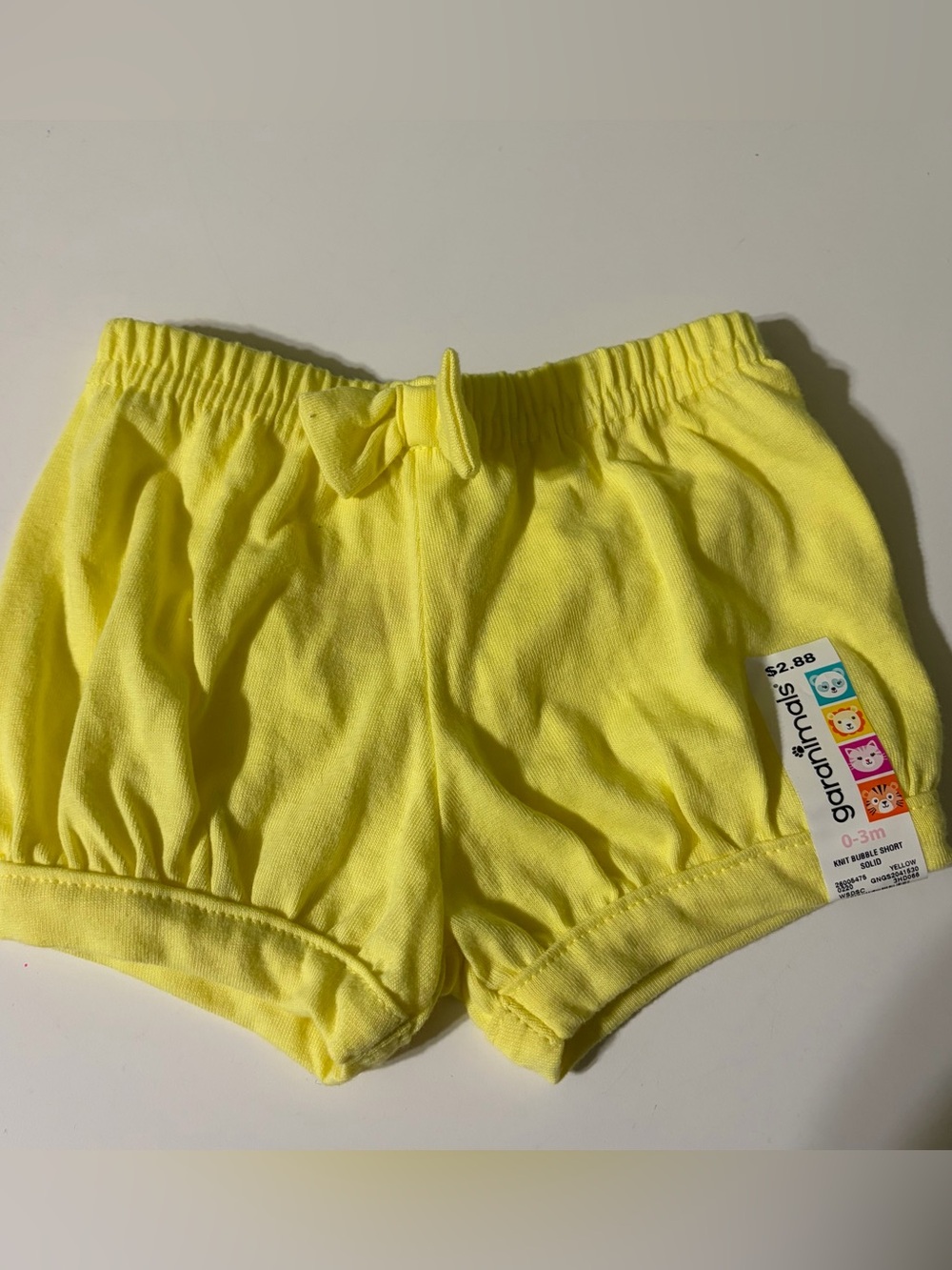 NWT Garanimals Baby Girls Yellow Elastic Waist Shorts Size 0-3 months